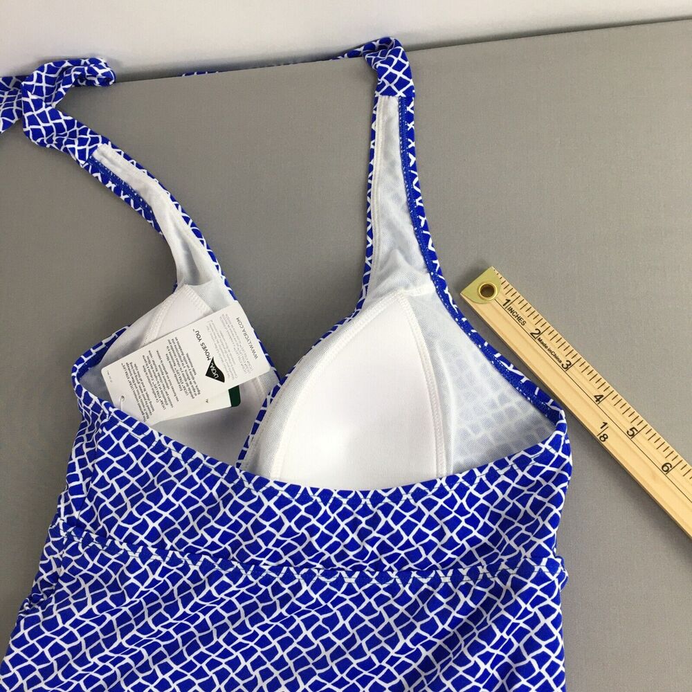 LL Bean Sunblocking Swimwear Halter Tankini Top Blue Beach White Woman Sz 6 NEW! - Picture 7 of 9